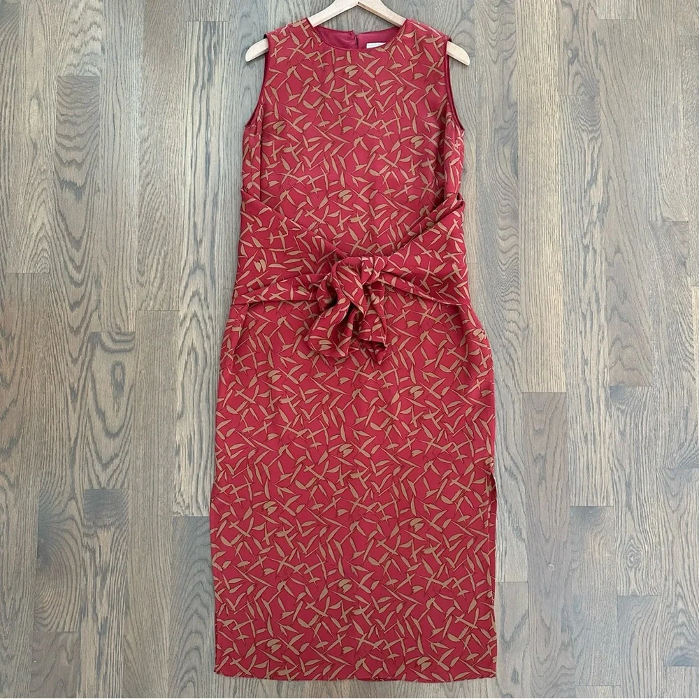 Doncaster Vintage 100% Silk Sleeveless Tie Waist Dress in Red and Khaki Size 8